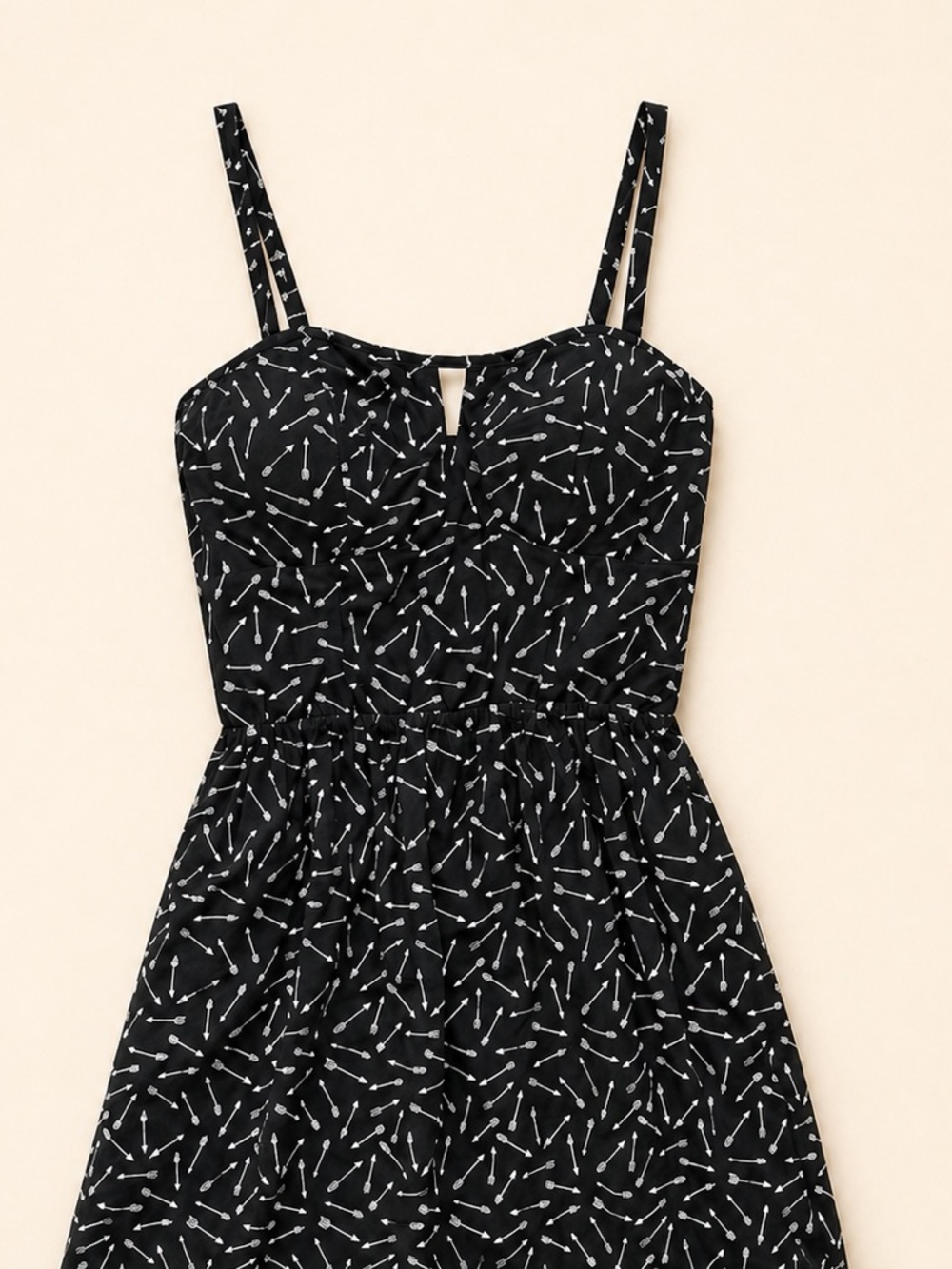 As U Wish - Ladies Black Sundress with White Arrow Print and Spaghetti Straps